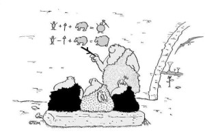 Caveman math class cartoon